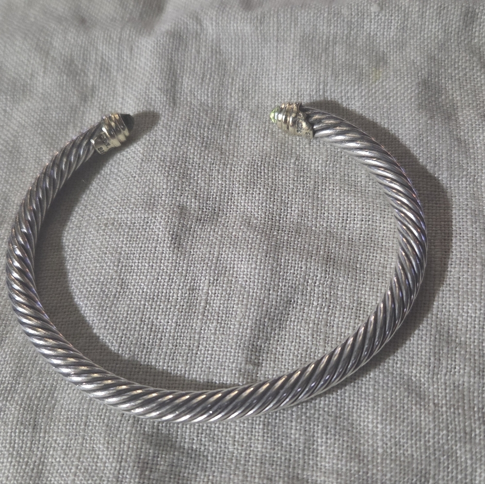 ***Host Pick***David Yurman Classic Cable 4mm Cuff Bracelet, Peridot, SS & 14k - Picture 3 of 12